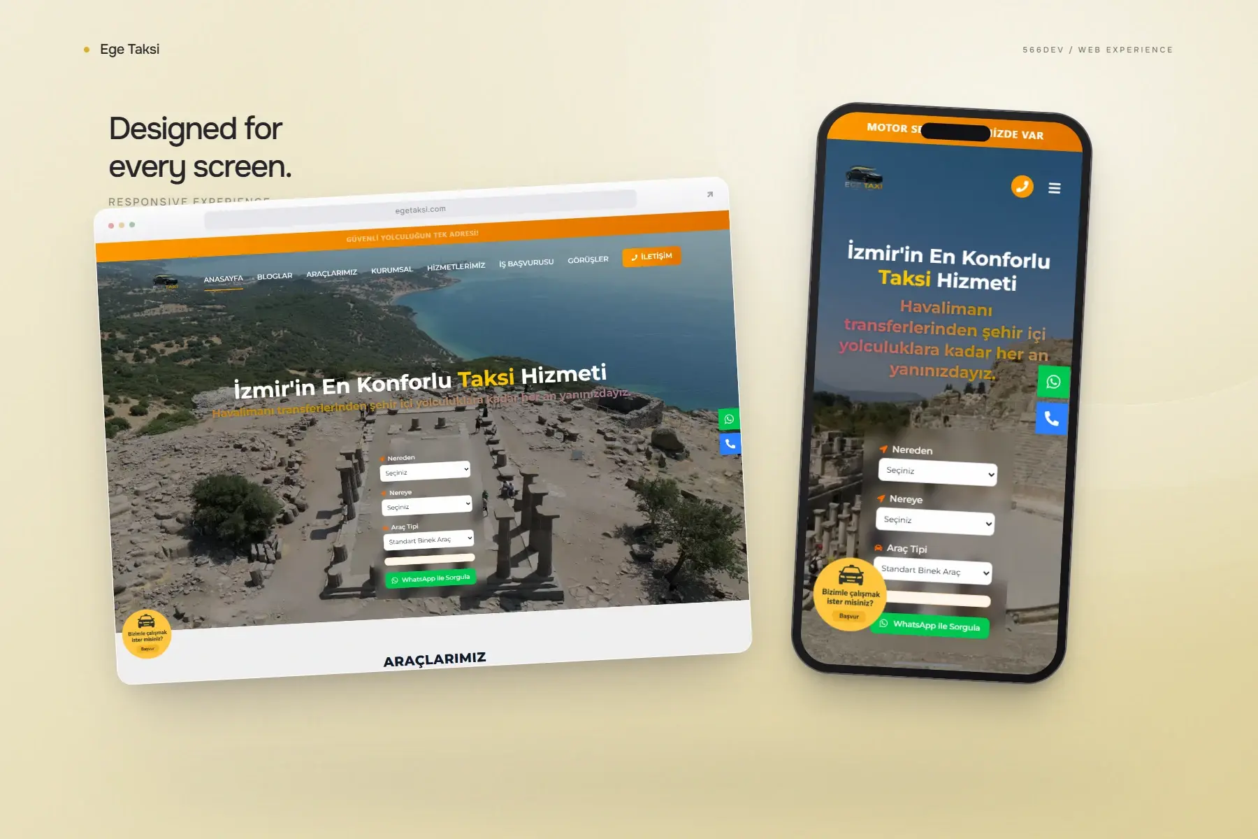 Ege Taksi — project experience across screens