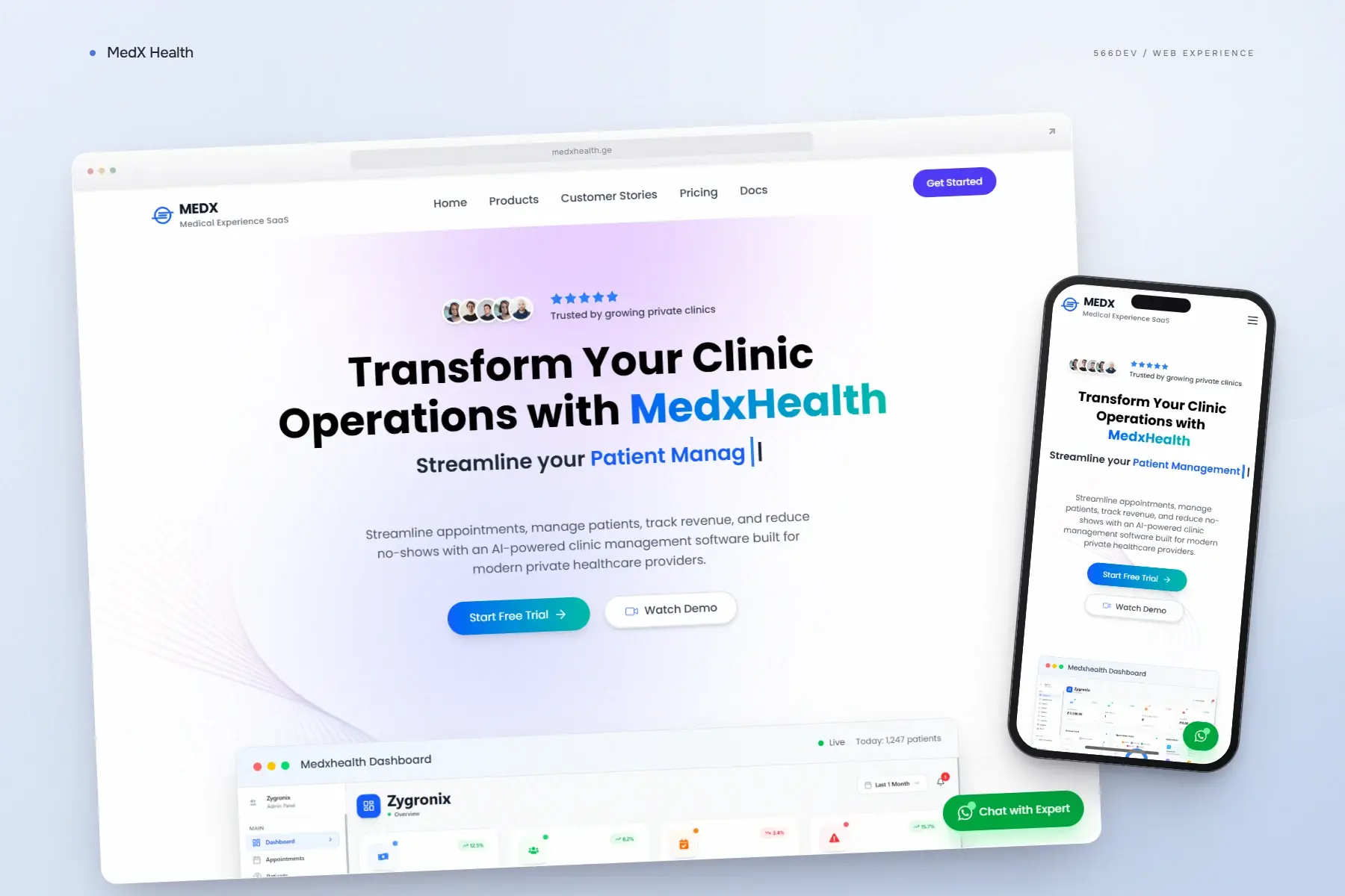 MedX Health — desktop and mobile view