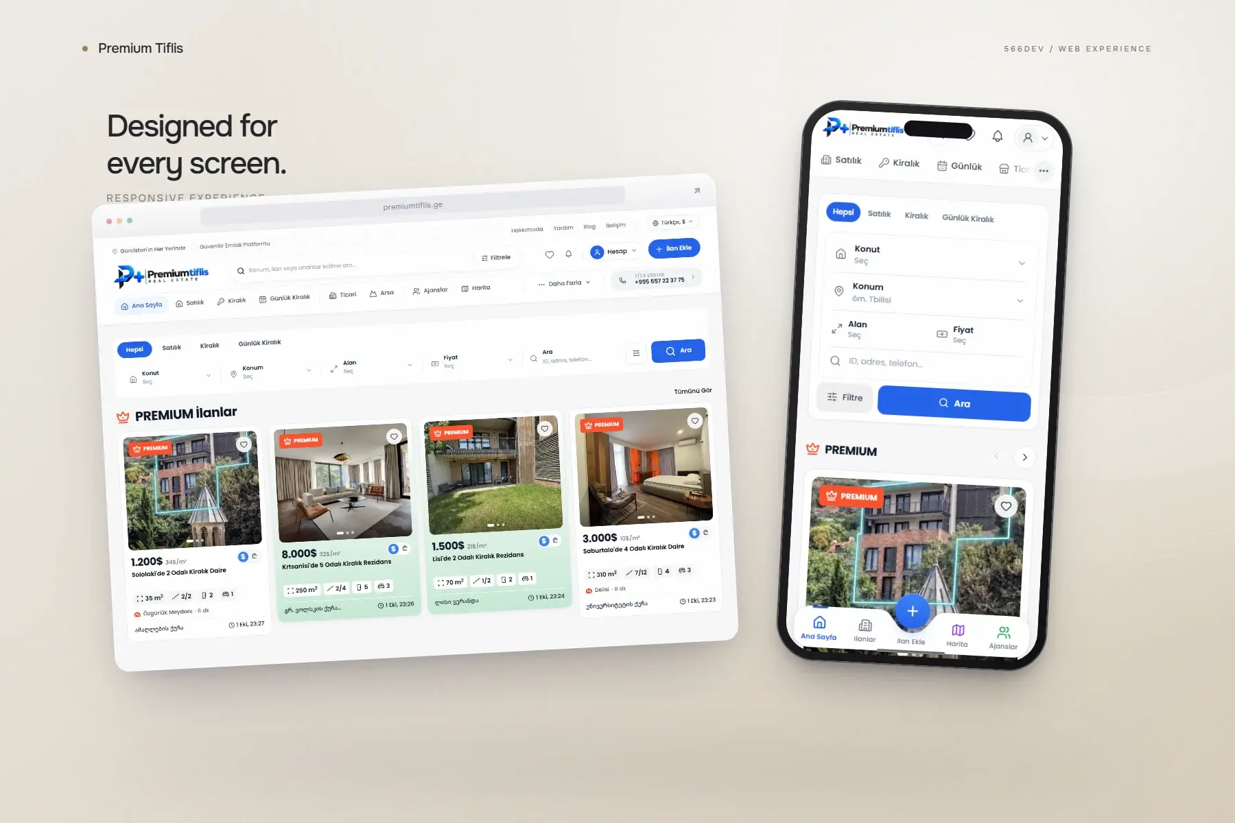 Premium Tiflis — project experience across screens